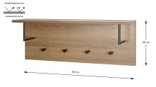 Wandgarderobe >37147< in eiche, schwarz, MDF, Metall - 80x30x20cm (BxHxT)