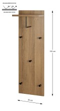 Wandgarderobe >37148< in eiche, schwarz, MDF, Metall - 30x100x20cm (BxHxT)