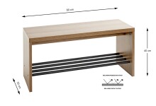 Schuhbank >37149< in eiche, schwarz, MDF, Metall - 80x40x30cm (BxHxT)