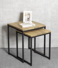 Beistelltisch >37333< (2er Set) in eiche, schwarz - 33x41x33 (BxHxT)