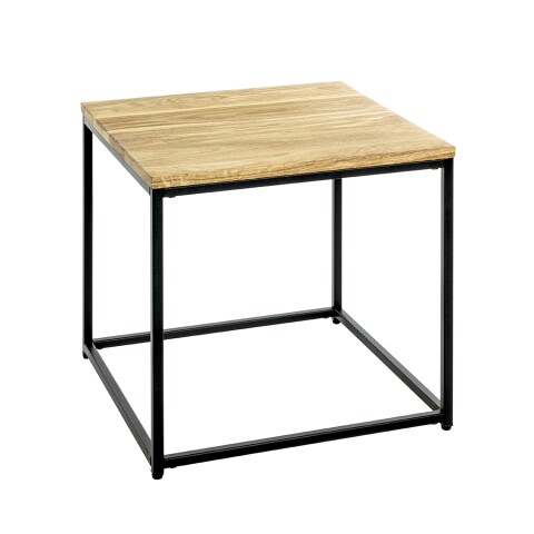 Beistelltisch >37334< in eiche, schwarz, Massivholz, Metall - 45x45x45cm (BxHxT)