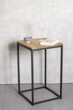 Beistelltisch >37335< in eiche, schwarz, Massivholz, Metall - 35x60x35cm (BxHxT)