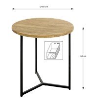 Beistelltisch >37336< in eiche, schwarz, Massivholz, Metall - 52x50cm (HxD)