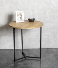 Beistelltisch >37336< in eiche, schwarz, Massivholz, Metall - 52x50cm (HxD)