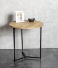 Beistelltisch >37336< in eiche, schwarz, Massivholz, Metall - 52x50cm (HxD)