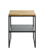 Beistelltisch >37337< in eiche, schwarz, Massivholz, Metall - 45x60x35cm (BxHxT)