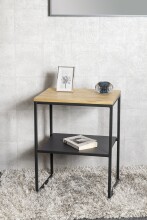 Beistelltisch >37337< in eiche, schwarz, Massivholz, Metall - 45x60x35cm (BxHxT)