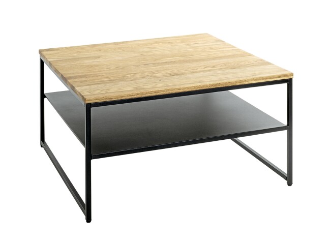 Couchtisch >37338< in eiche, schwarz, Massivholz, Metall - 70x40x70cm (BxHxT)