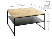 Couchtisch >37338< in eiche, schwarz, Massivholz, Metall - 70x40x70cm (BxHxT)