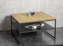 Couchtisch >37338< in eiche, schwarz, Massivholz, Metall - 70x40x70cm (BxHxT)