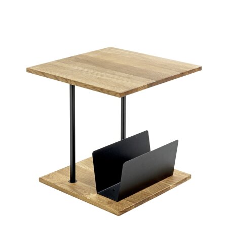 Beistelltisch >37339< in eiche, schwarz, Massivholz, Metall - 45x45x45cm (BxHxT)
