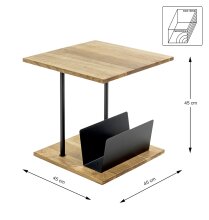 Beistelltisch >37339< in eiche, schwarz, Massivholz, Metall - 45x45x45cm (BxHxT)