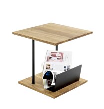 Beistelltisch >37339< in eiche, schwarz, Massivholz, Metall - 45x45x45cm (BxHxT)