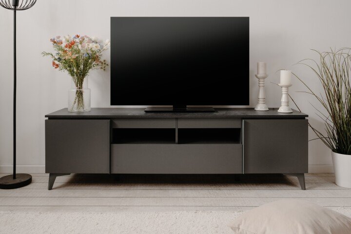 TV-Board >Bertrix< in Schiefer dunkel / anthrazit - 177x51,5x40cm (BxHxT)