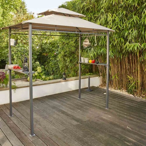 Grillpavillon >BBQ< in anthrazit, taupe - 244x248x127 (BxHxT)