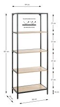 Ablageregal >37405< in eiche, schwarz, MDF, Metall - 64x167x35cm (BxHxT)