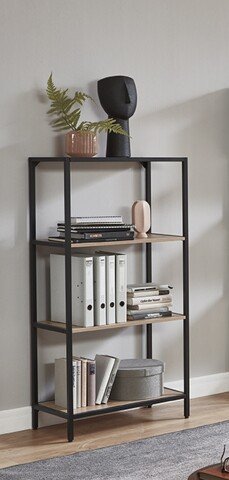 Ablageregal >37406< in eiche, schwarz, MDF, Metall - 64x129x35cm (BxHxT)