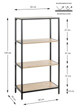 Ablageregal >37406< in eiche, schwarz, MDF, Metall - 64x129x35cm (BxHxT)