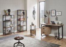 Ablageregal >37406< in eiche, schwarz, MDF, Metall - 64x129x35cm (BxHxT)