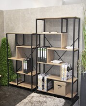 Ablageregal >37407< in eiche, schwarz, MDF, Metall - 84x163x35cm (BxHxT)