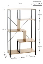 Ablageregal >37408< in eiche, schwarz, MDF, Metall - 74x132x35cm (BxHxT)