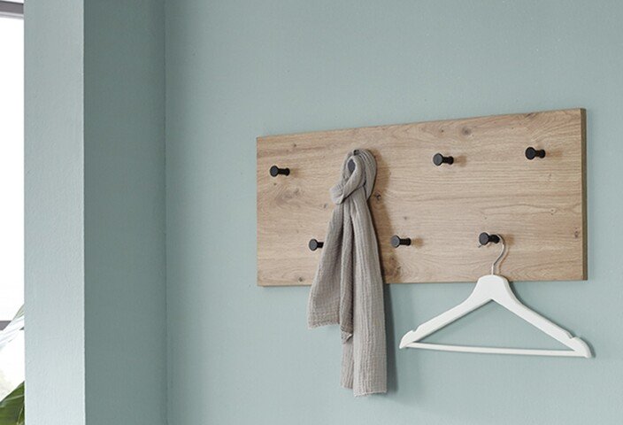 Wandgarderobe >37442< in eiche, schwarz, MDF, Metall - 80x30x5cm (BxHxT)