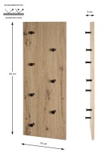 Wandgarderobe >37442< in eiche, schwarz, MDF, Metall - 80x30x5cm (BxHxT)