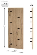 Wandgarderobe >37442< in eiche, schwarz, MDF, Metall - 80x30x5cm (BxHxT)