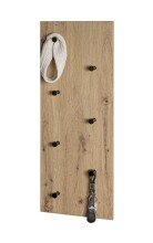 Wandgarderobe >37442< in eiche, schwarz, MDF, Metall - 80x30x5cm (BxHxT)