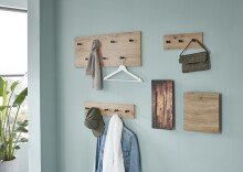 Wandgarderobe >37442< in eiche, schwarz, MDF, Metall - 80x30x5cm (BxHxT)