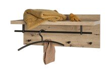 Wandgarderobe >37444< in eiche, schwarz, MDF, Metall - 75x30x26cm (BxHxT)