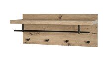 Wandgarderobe >37444< in eiche, schwarz, MDF, Metall - 75x30x26cm (BxHxT)