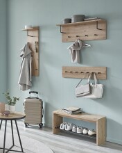 Wandgarderobe >37446< in eiche, schwarz, MDF, Metall - 80x20x5cm (BxHxT)