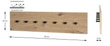 Wandgarderobe >37446< in eiche, schwarz, MDF, Metall - 80x20x5cm (BxHxT)