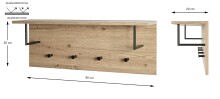 Wandgarderobe >37447< in eiche, schwarz, MDF, Metall - 80x30x20cm (BxHxT)
