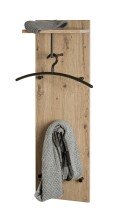 Wandgarderobe >37448< in eiche, schwarz, MDF, Metall - 30x100x20cm (BxHxT)