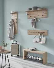 Wandgarderobe >37448< in eiche, schwarz, MDF, Metall - 30x100x20cm (BxHxT)
