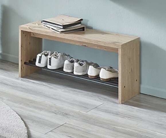 Schuhbank >37449< in eiche, schwarz, MDF, Metall - 80x40x30cm (BxHxT)