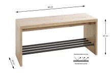 Schuhbank >37449< in eiche, schwarz, MDF, Metall - 80x40x30cm (BxHxT)