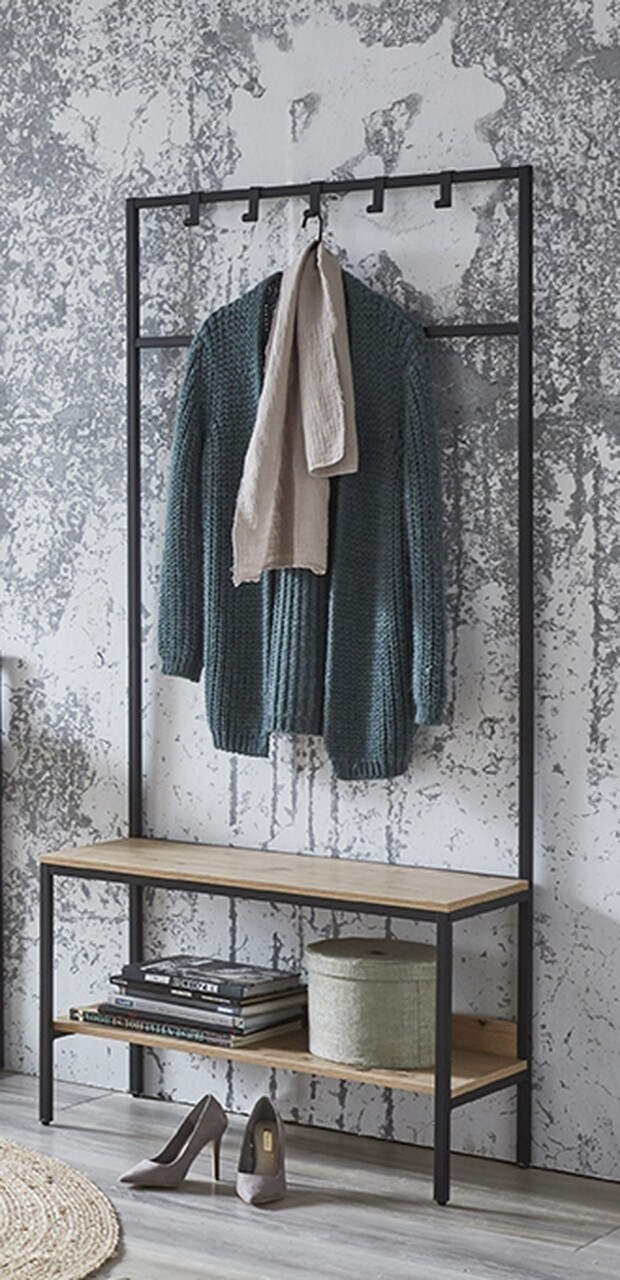 Garderobe >37461< in eiche, schwarz, MDF, Metall