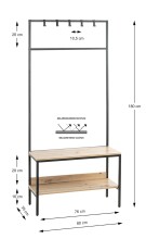 Garderobe >37461< in eiche, schwarz, MDF, Metall - 80x180x35cm (BxHxT)