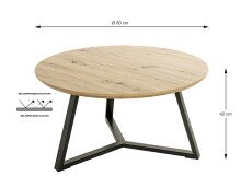 Couchtisch >37468< in eiche, schwarz, MDF, Metall - 42x80cm (HxD)