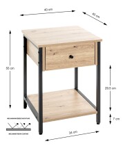 Beistelltisch >37480< in eiche, schwarz - 40x55x40cm (BxHxT)