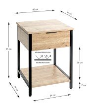Beistelltisch >37480< in eiche, schwarz - 40x55x40cm (BxHxT)