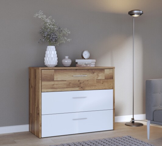 Kommode >Modern Way< in braun,weiß - 99,8x79,9x41,5cm (BxHxT)