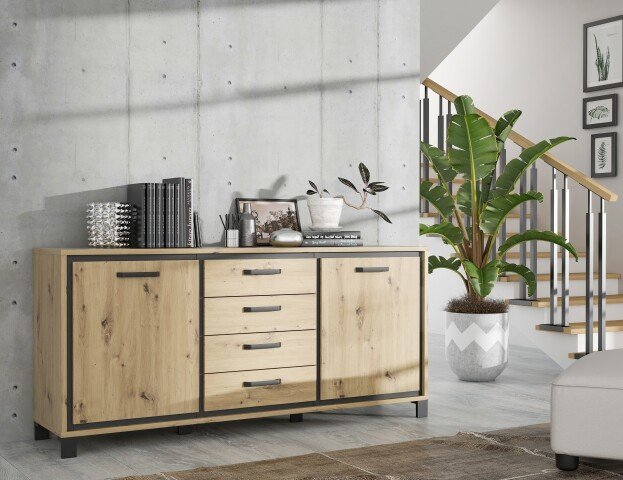 Kommode >Trondheim< in schwarz,braun - 178,4x81,3x41,5cm (BxHxT)