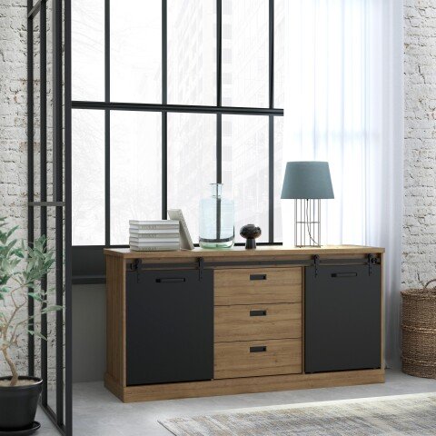 Kommode >Kaszimiro< in braun,schwarz - 173,3x88,2x52cm (BxHxT)