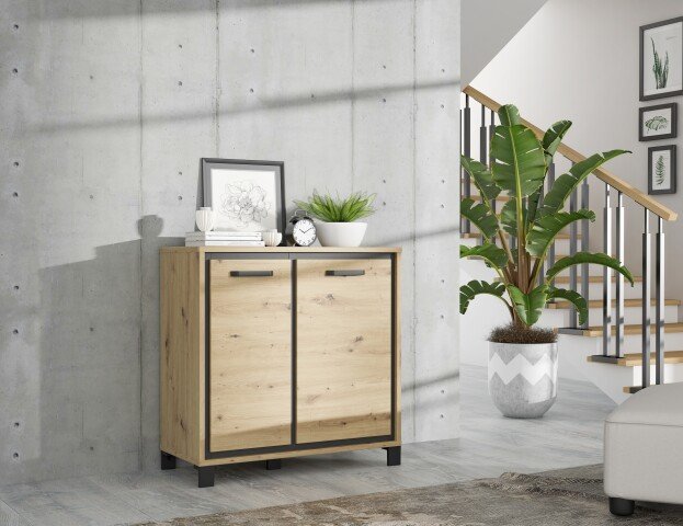 Kommode >Trondheim< in schwarz,braun - 91,4x91,2x41,5cm (BxHxT)