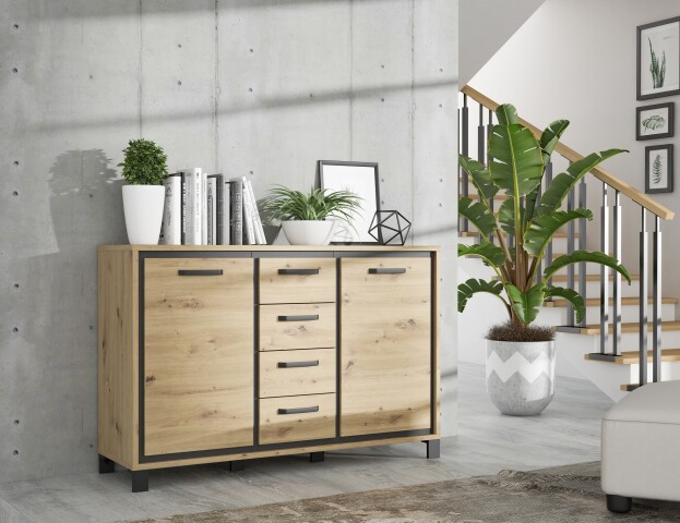 Kommode >Trondheim< in schwarz,braun - 138,4x91,2x41,5cm (BxHxT)