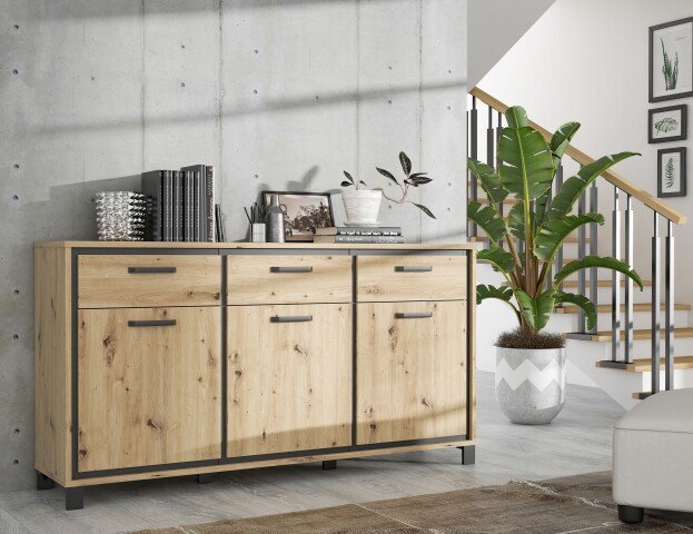 Kommode >Trondheim< in schwarz,braun - 178,4x94,1x41,5cm (BxHxT)